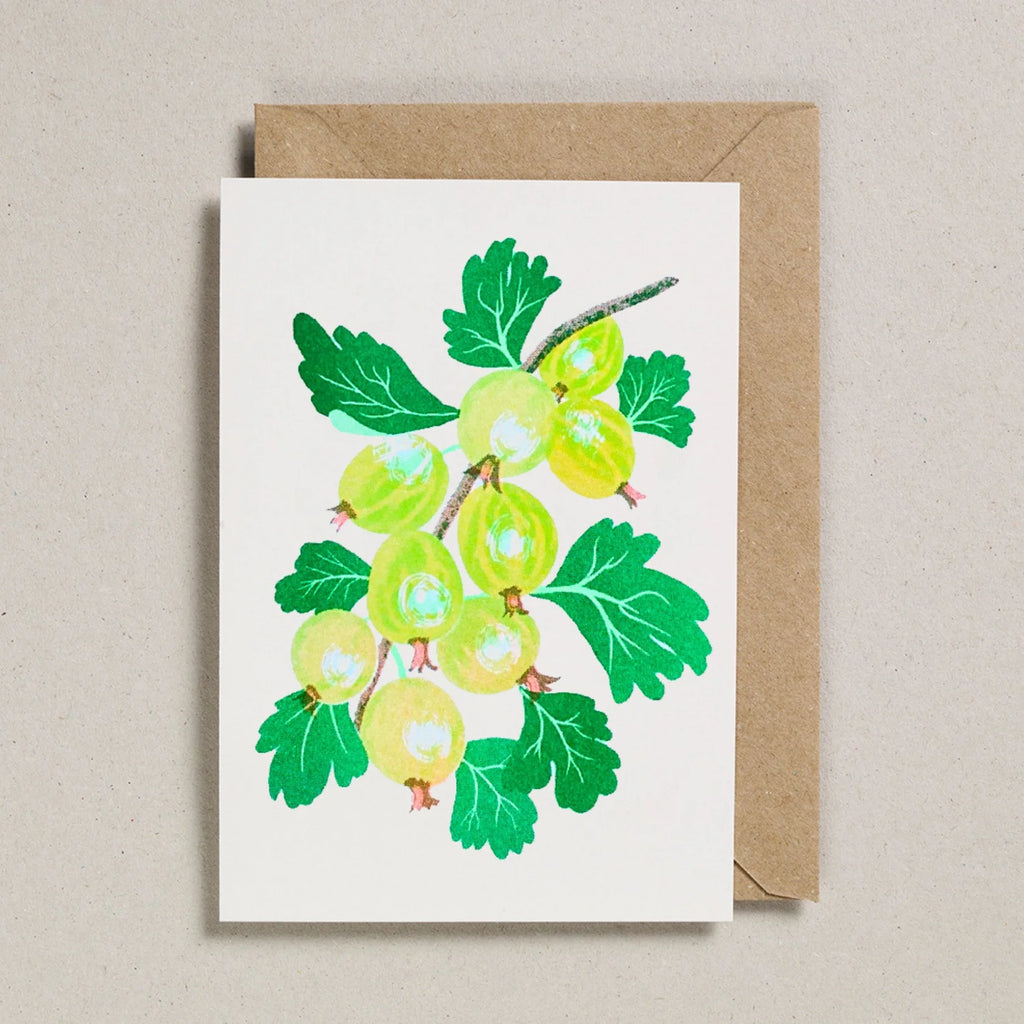 Tarjeta de felicitación con impresión Risograph de grosella espinosa