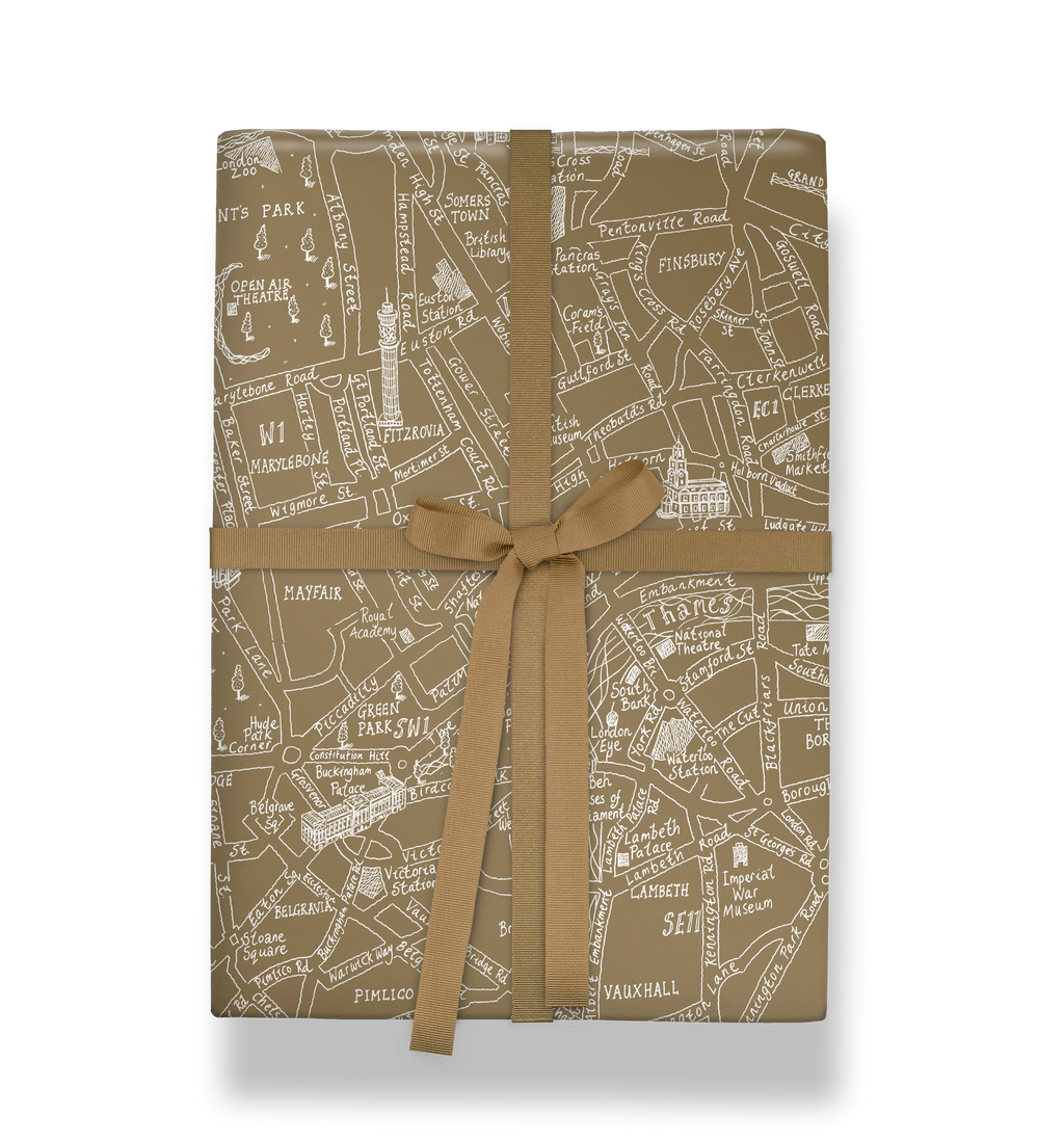 London Illustrated Map Metallic Gift Wrap