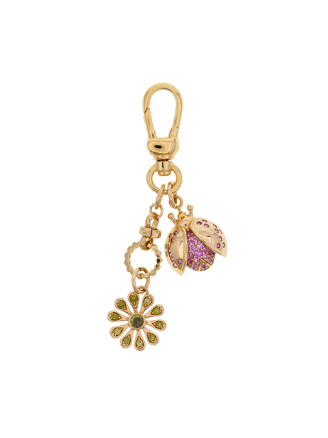 Thea Clip Pendant, Pink Ladybird & Green Flower in Zirconium