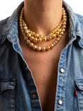 Tilda Choker Necklace, Golden Pearls & Gold-Plated Zirconium